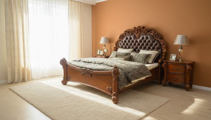 Schlofzëmmer Set Bett + 2x Nuetsdësch Chesterfield Holz Lieder Better Polster