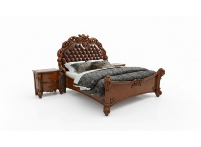 Schlofzëmmer Set Bett + 2x Nuetsdësch Chesterfield Holz Lieder Better Polster