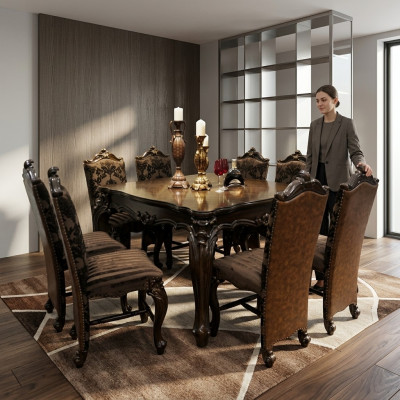 Klassesch Iessdësch aus Holz Iesszëmmer Garnitur 8x Stull Set Still