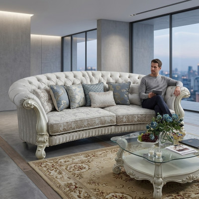 Klassesch Véiersëtzer Wunnzëmmer Canapé Stoff Barock Rokoko Luxus Sofa