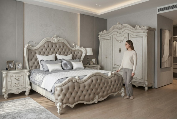 Bett + 2x Nuetsdësch 3 Stéck Schlofzëmmer Set Luxus Designer Schlofzëmmer