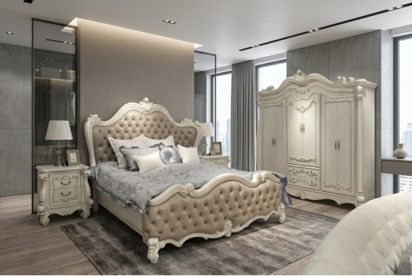 Bett + 2x Nuetsdësch 3 Stéck Schlofzëmmer Set Luxus Designer Schlofzëmmer