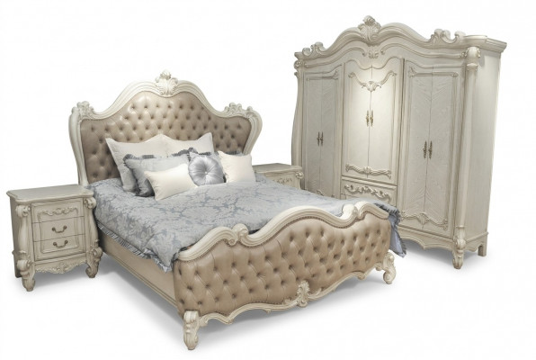 Bett + 2x Nuetsdësch 3 Stéck Schlofzëmmer Set Luxus Designer Schlofzëmmer