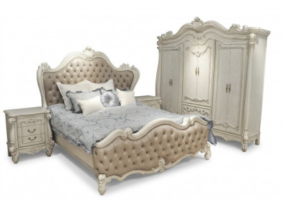 Bett + 2x Nuetsdësch 3 Stéck Schlofzëmmer Set Luxus Designer Schlofzëmmer