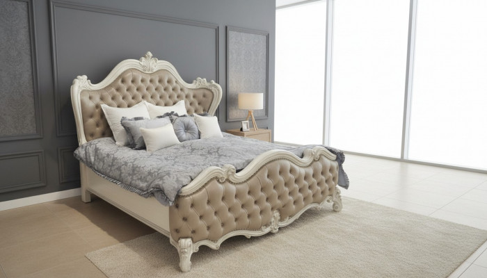 Luxus klassescht Schlofzëmmer 4-Deeler Bett Nuetsdëscher Kleederschaf
