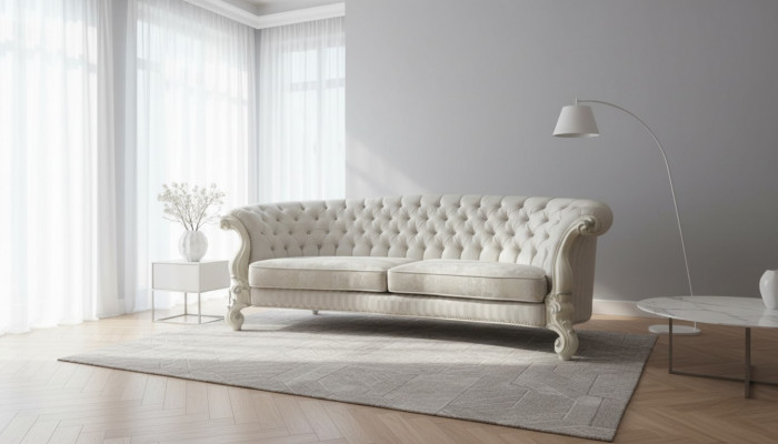 Sofa 4-Sëtz Canapé Design Gestofftéiert Chesterfield Sëtz Garnitur Lieder Textil