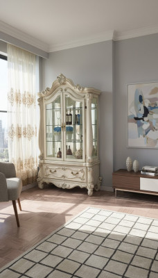 Anrichte Luxus Schafschraut Vitrine Glas Schaf Antikstil Barock Rokoko