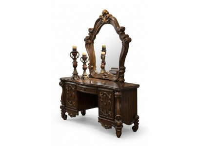 Handgeschnëtzte Barock Still Möbelen Schminktisch Hocker Spigel Schlofkummer Kommode 3-Stéck-Set