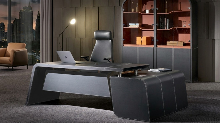Winkelschreibtisch Sëtz Büro Ariichtung Chef Sall Miwwelen 2-Deel Set Dëscher