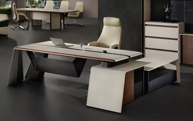Eckschrëftsbord Büro Chef Ariichtung Zëmmer Miwwelen Design Schrëftsdëscher