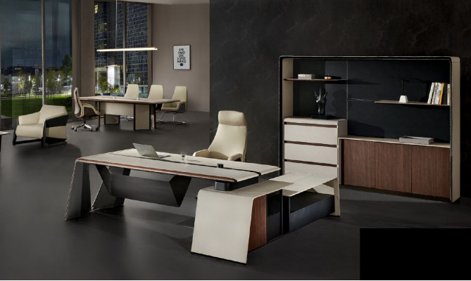 Eckschrëftsbord Büro Chef Ariichtung Zëmmer Miwwelen Design Schrëftsdëscher
