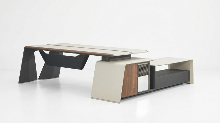 Eckschrëftsbord Büro Chef Ariichtung Zëmmer Miwwelen Design Schrëftsdëscher