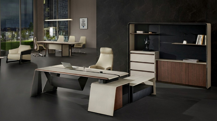 Büromiwwelen Aarbechtszëmmer Büro Miwwele Schreifdësch Schaf Sëtzfauteuil 3-Del. Set