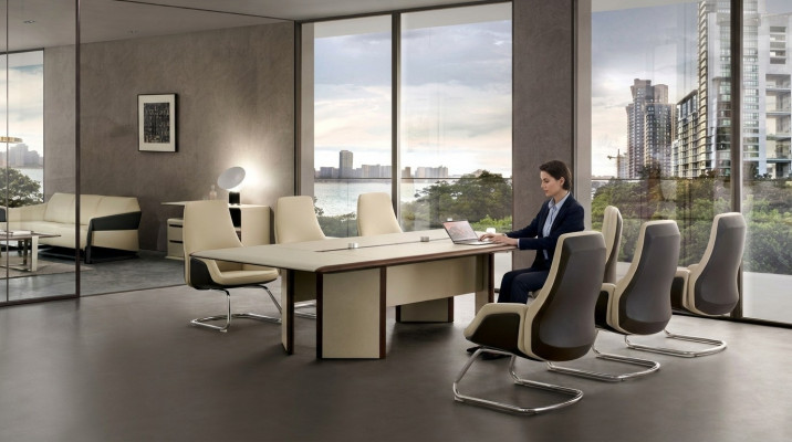 Konferenzdësch 6 Still Stull Dësch Meeting Büro Ariichtung 7 Deeler Set