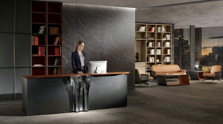 Design Empfangsdëscher Theke Tresen Receptioun Büro Hotel Praxis Foire