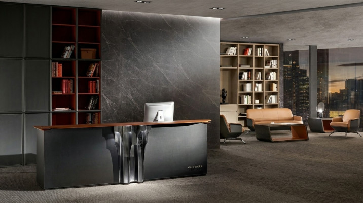 Design Empfangsdëscher Theke Tresen Receptioun Büro Hotel Praxis Foire