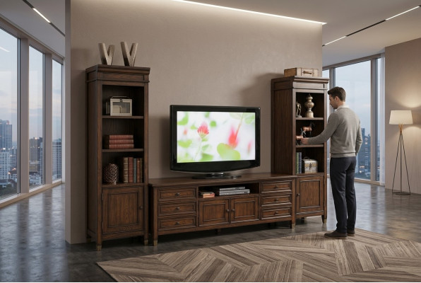 Klassesch Wunnwand-Vitrinn, Sideboard, RTV Wandregal Schaf 3tlg.