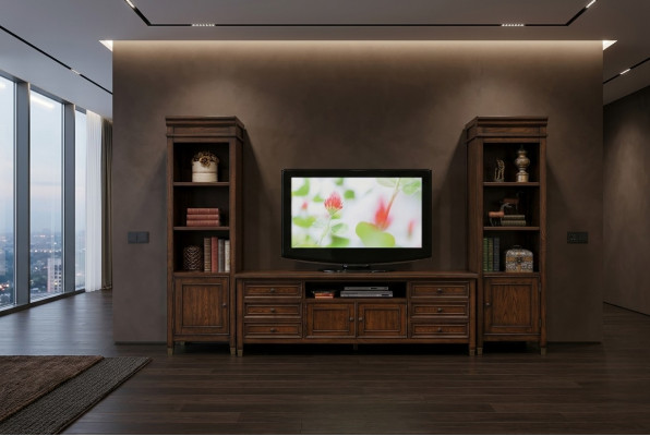 Klassesch Wunnwand-Vitrinn, Sideboard, RTV Wandregal Schaf 3tlg.