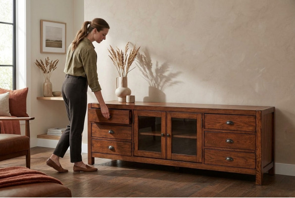RTV-Sideboard Schaf Kommouden Holz Low-Board Regal 196cm Wunnzëmmer