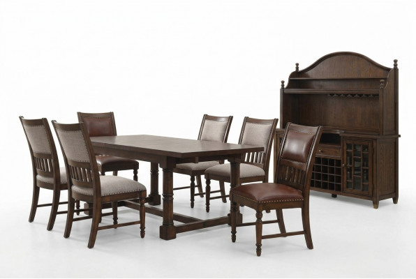 Iesszëmmer Set Iessdësch 6 Stull Kommode Dëscher Holz Design Grupp Garnitur 9 Deeler