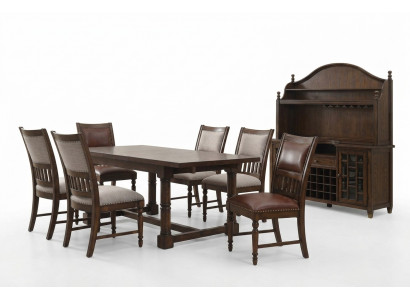 Iesszëmmer Set Iessdësch 6 Stull Kommode Dëscher Holz Design Grupp Garnitur 9 Deeler