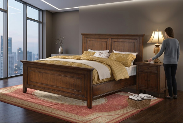 Schlofkummer 3 Stk. Nuetsdësch Set Design Luxus Bett Holz Duebelbett nei