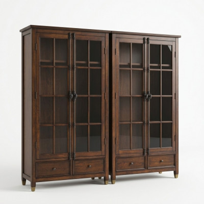 Set vun 2x Vitrinen-Kommoden Vitrinen Glas Schaf Glasschaf Vitrinenschaf Holz