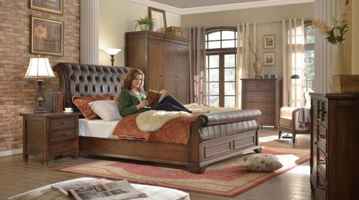 Schlofzëmmer Bett Nuetsdëscher 3-tlg. Set Luxus Better Holz Duebelbett Nei
