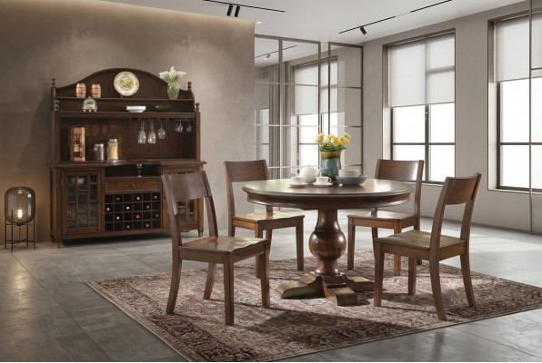 Design Ronn Dësch 4x Stull Iess Raum Sëtz Ronn Dëscher Garnitur Holz 5-Stéck Set
