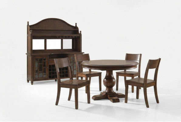 Design Ronn Dësch 4x Stull Iess Raum Sëtz Ronn Dëscher Garnitur Holz 5-Stéck Set