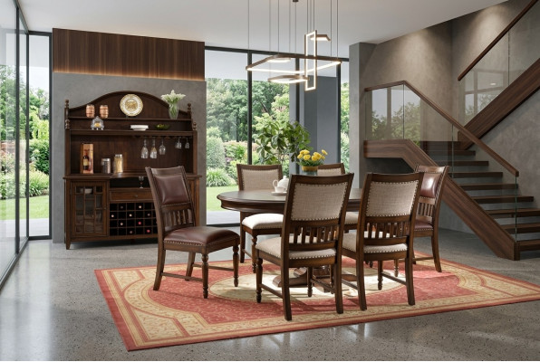 Hëlz Design-Esszëmmer-Set fir d'Wunnzëmmer Dësch 6x Stull-Set gepolstert 7 Stéck.