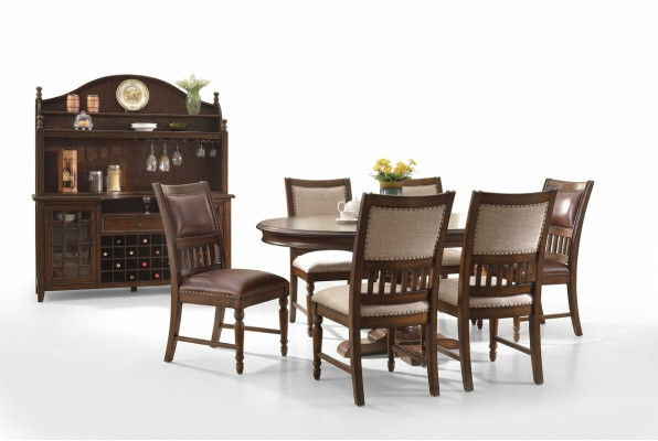 Hëlz Design-Esszëmmer-Set fir d'Wunnzëmmer Dësch 6x Stull-Set gepolstert 7 Stéck.