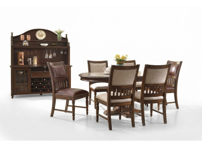 Hëlz Design-Esszëmmer-Set fir d'Wunnzëmmer Dësch 6x Stull-Set gepolstert 7 Stéck.