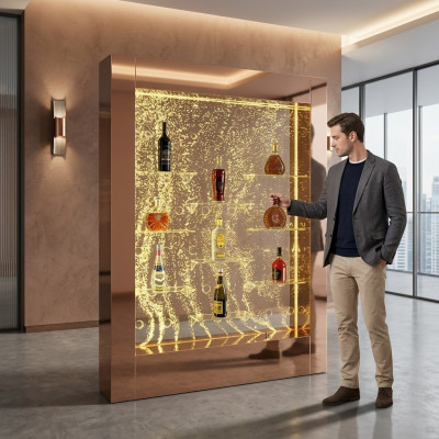Geleeënt Waasser Mauer Bar Regal Kolonn Waassersailen Theke Regaler Designer Beliicht