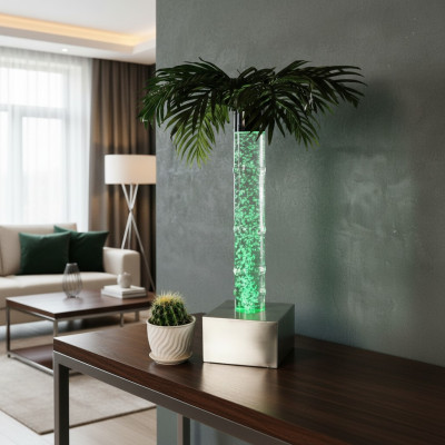 LED Design Sprudelwaassersail 60cm Waassersail beliicht Dësch Palmenplanz