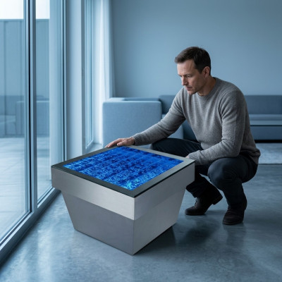Design Dësch Couchtisch Waasser Kolonn Kolonn Waasser Canapé LED Dekoratioun Beliicht