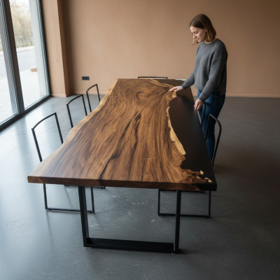 Epoxy Harz Iessdësch Eechte Massivholz Miwwelen Waasserfall Epoxy Dësch