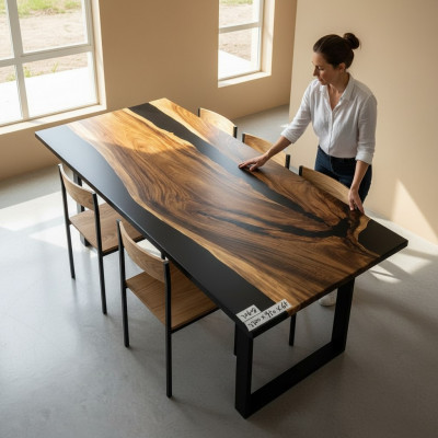 Luxus Design Epoxyharz Iessdësch River Table Eechte Massivholz Dëscher