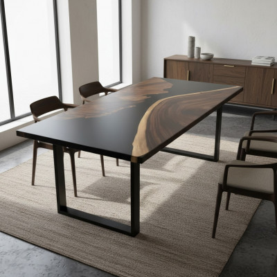 Luxus River Table Epoxidharz Iessdësch Massiv Dëscher 150x80 cm Echt
