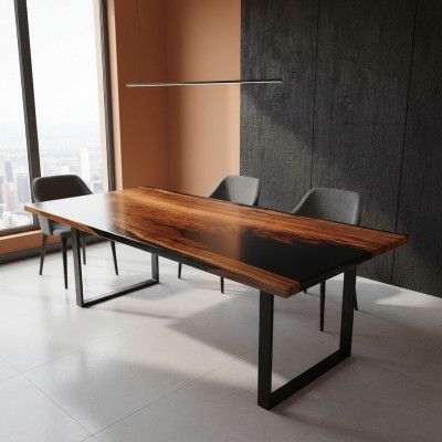 Iessdësch River Table Eechent Holz Flossdësch Massiv Epoxyharz Dëscher