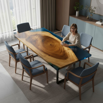 Couchtisch River Table Epoxidharz Massiv Dëscher 121x61 Flosstësch Eechten
