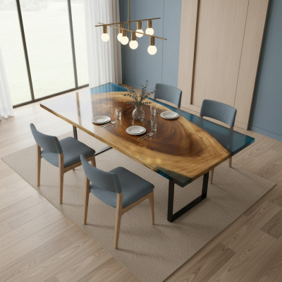 Couchtisch River Table Epoxidharz Massiv Dëscher 121x61 Flosstësch Eechten