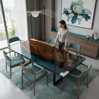 Couchtisch River Dëscht Epoxidharz Massive Dëscher 121x61 Flossdësch