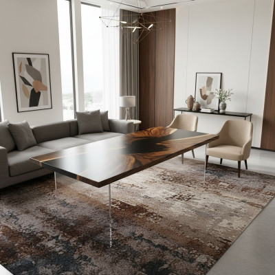 Epoxyharz Iessdësch Eechte Holz Massiv Miwwelen Waasserfall Epoxy Dësch