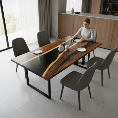 Dësch Iessdësch Dëscher Epoxidharz Epoxy Echt Holz Massivt Design