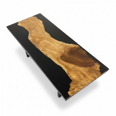 Dësch Epoxid Harz Iessdësch Eechte Holz Massiv Miwwelen Waasserfall Epoxy