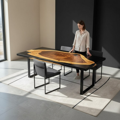 Luxus Iessdësch River Table Massiv Dëscher 141*71 Flossdësch Echt Holz