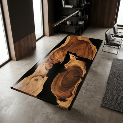 Konferenzdësch Iessdësch River Floss Massiv 262x101 Epoxidharz Dëscher