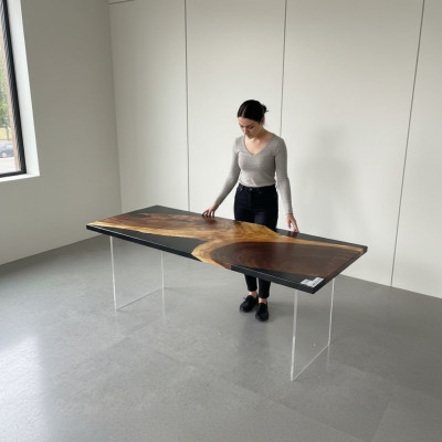 Iessdësch Epoxyharz Massiv Dëscher 201x81 cm Flossdësch Richtegt Holz