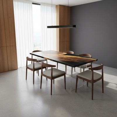Iessdësch Epoxyharz Massiv Dëscher 201x81 cm Flossdësch Richtegt Holz
